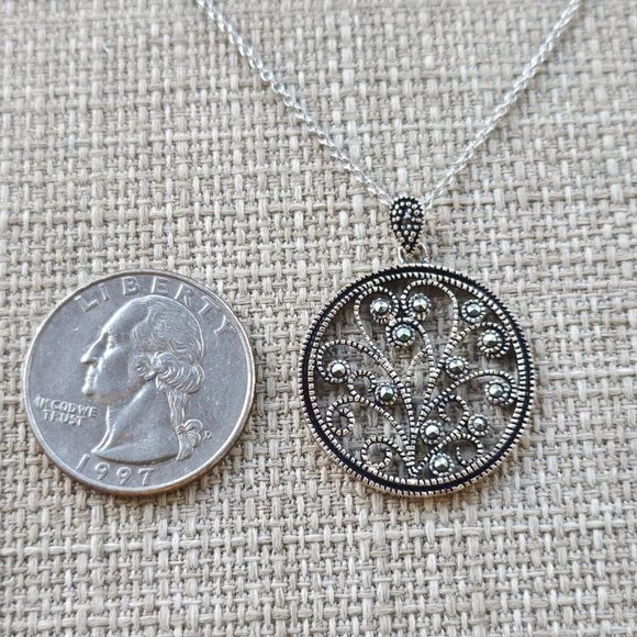 Women Necklace Round Pendant Fashion Jewelry Silver Tone Chain Necklace - Picture 5 of 11